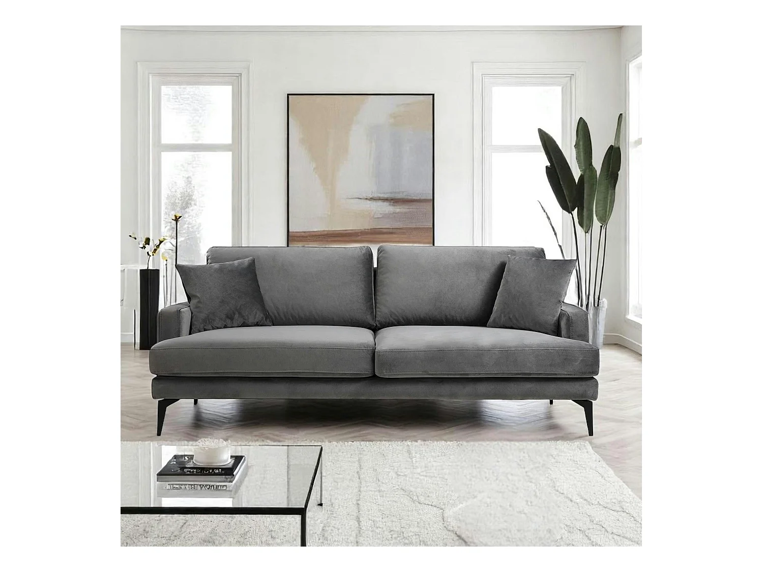 Canapé 3 places gris en velours SEATTLE