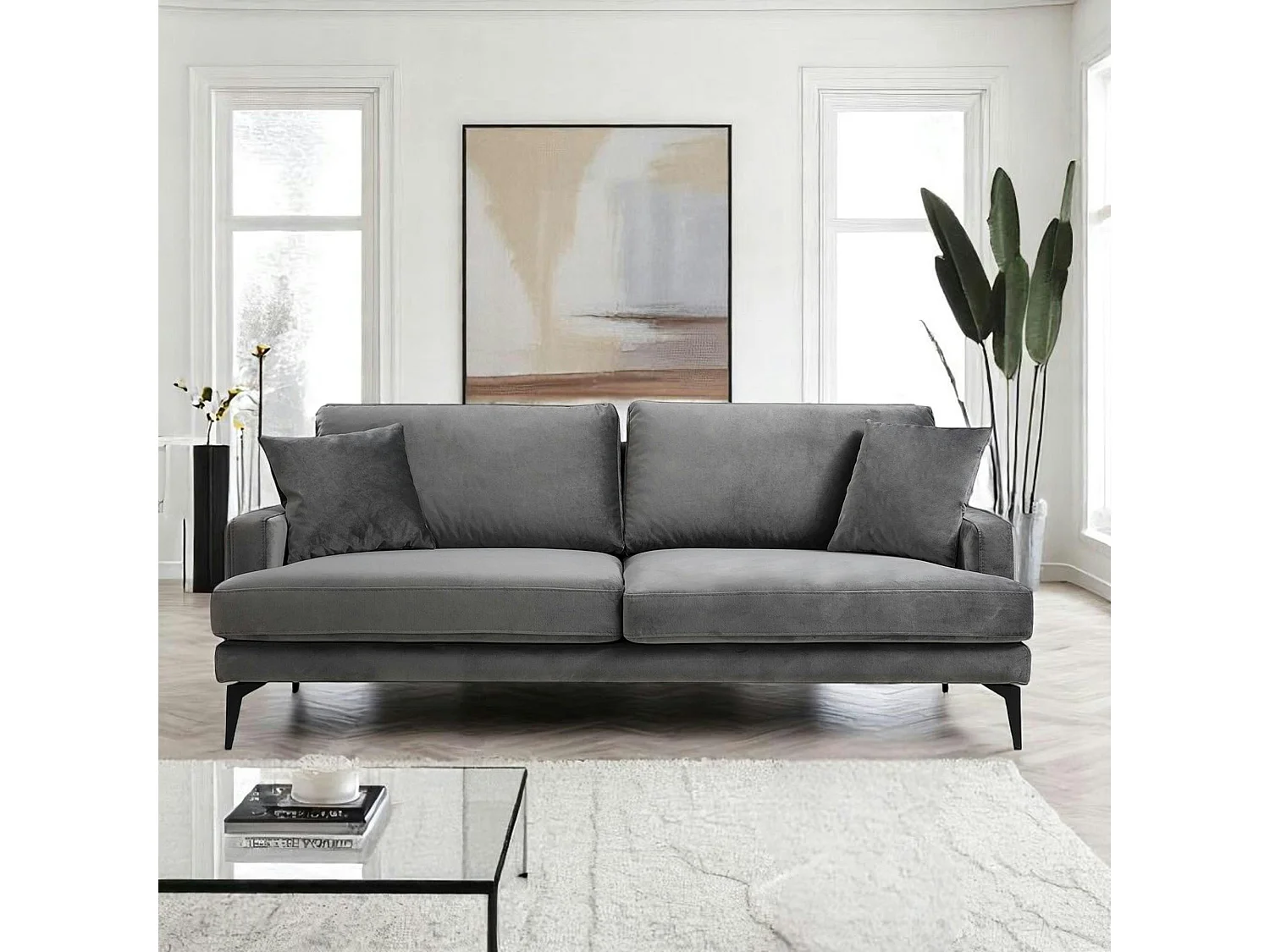 Canapé 3 places gris en velours SEATTLE