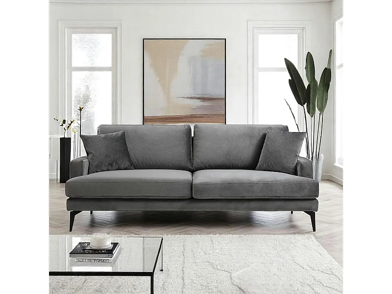 Canapé 3 places gris en velours SEATTLE