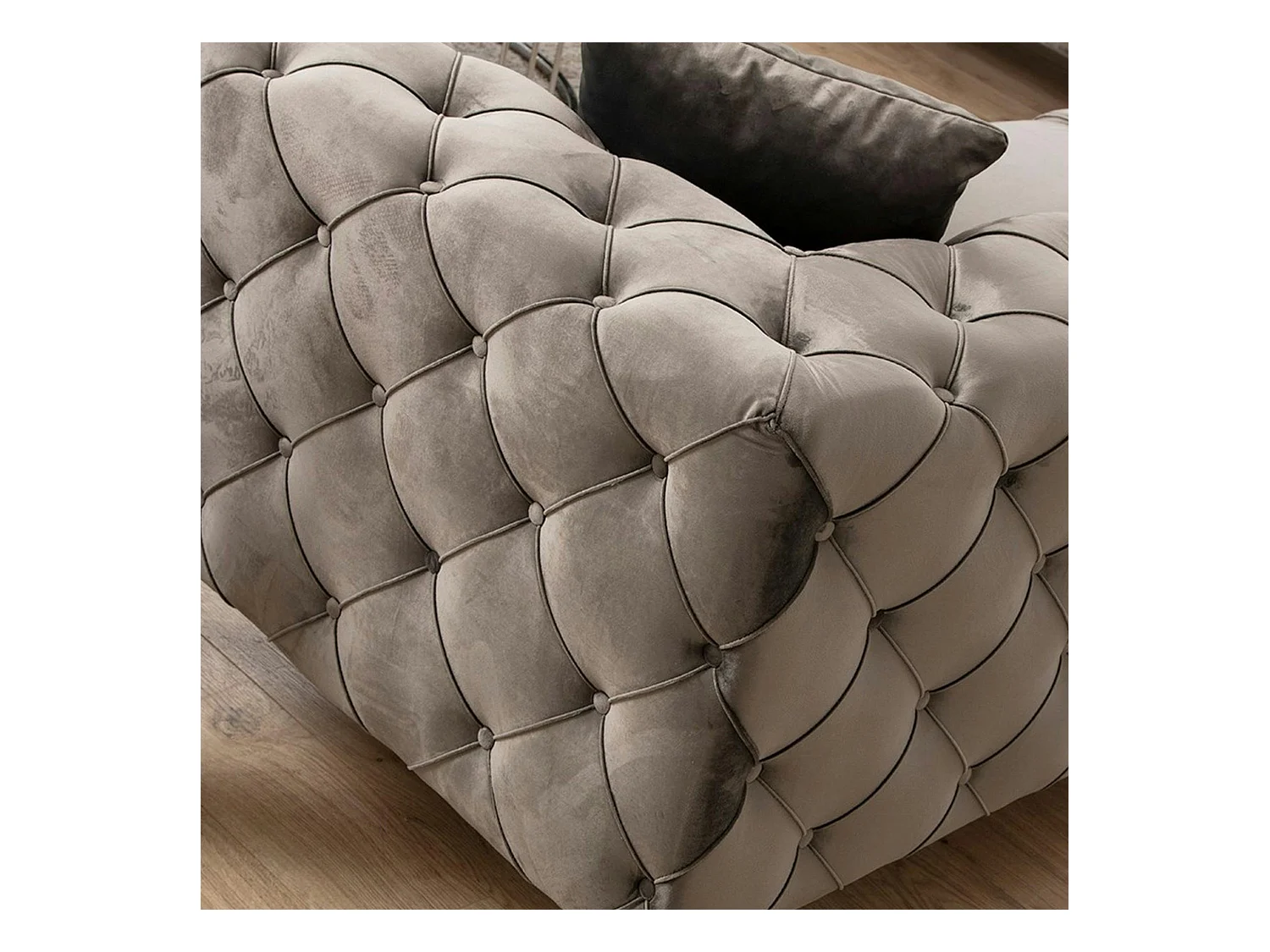 Canapé 2 places gris en velours capitonné DOVER