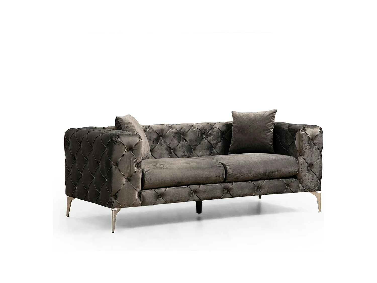 Canapé 2 places gris en velours capitonné DOVER