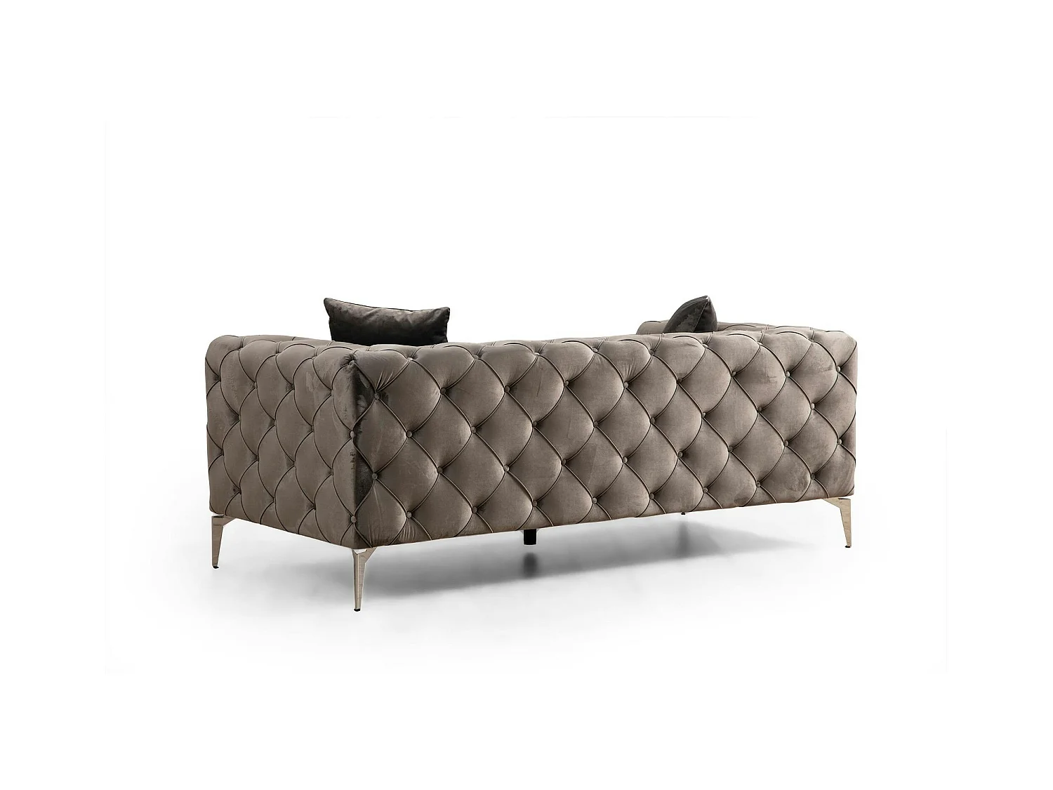 Canapé 2 places gris en velours capitonné DOVER