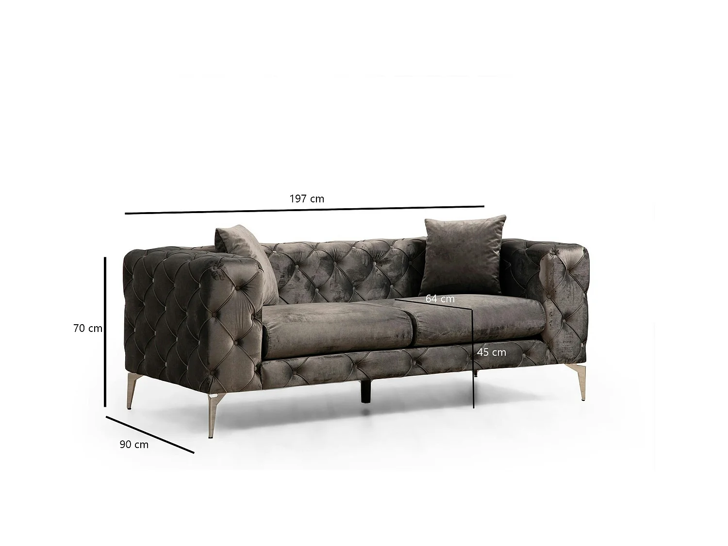 Canapé 2 places gris en velours capitonné DOVER