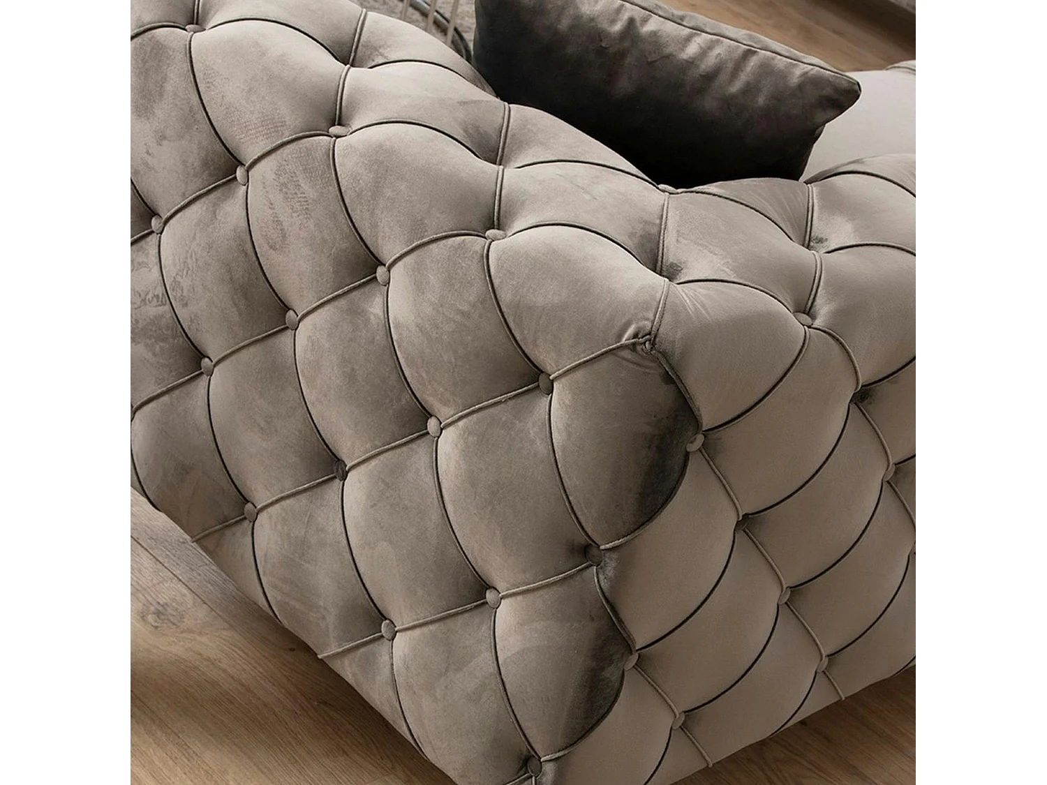 Canapé 2 places gris en velours capitonné DOVER