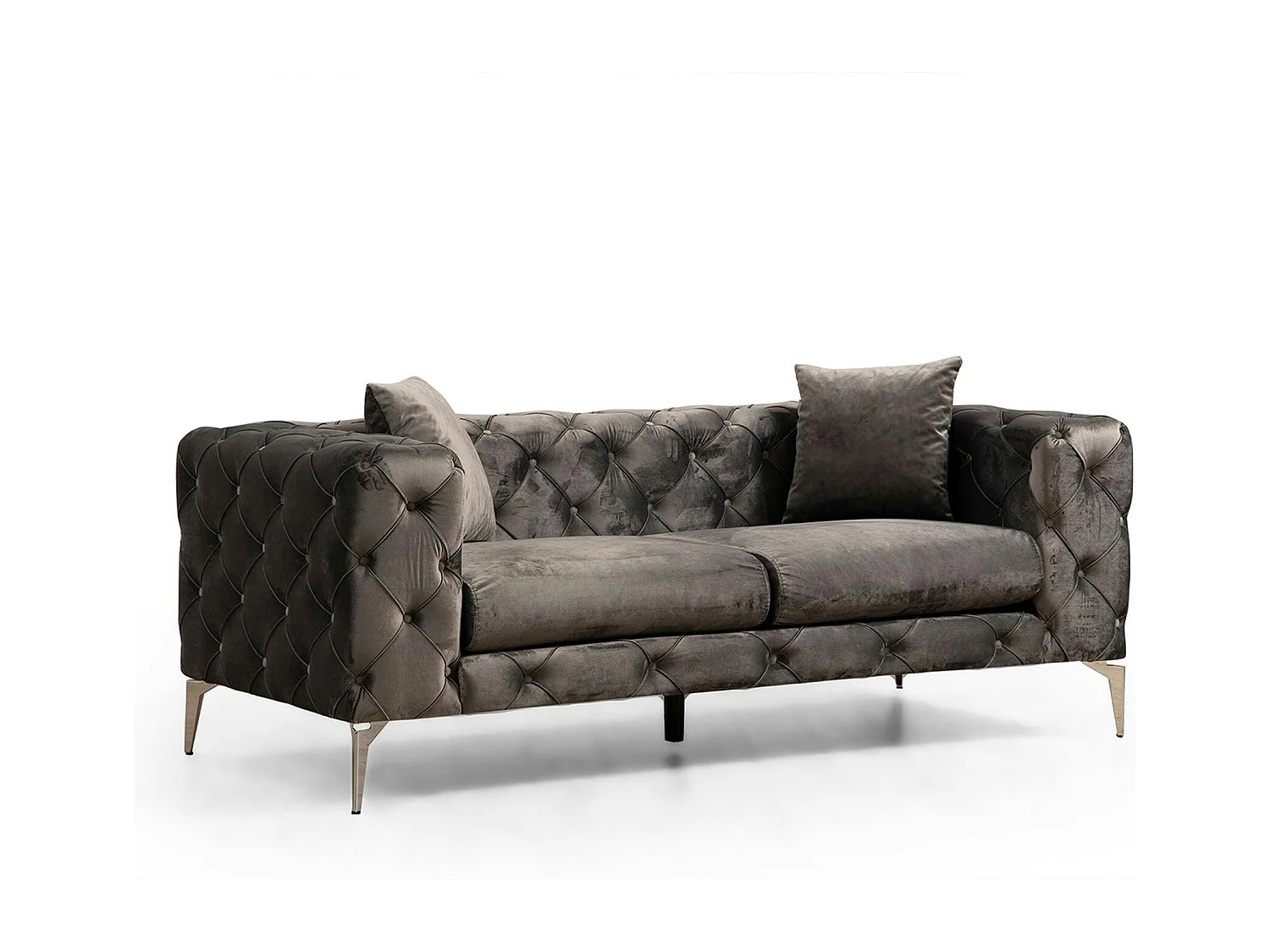 Canapé 2 places gris en velours capitonné DOVER