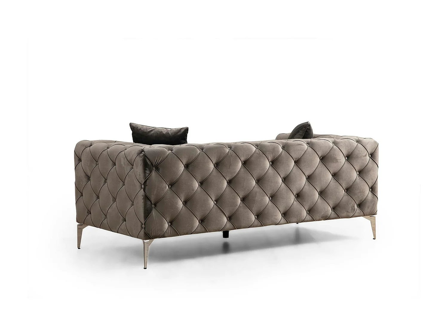 Canapé 2 places gris en velours capitonné DOVER