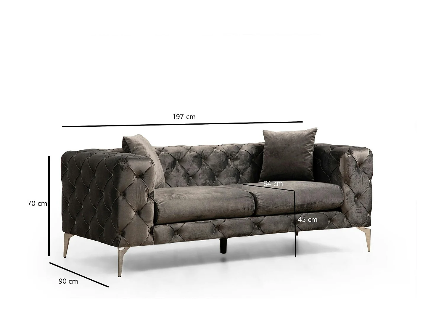 Canapé 2 places gris en velours capitonné DOVER