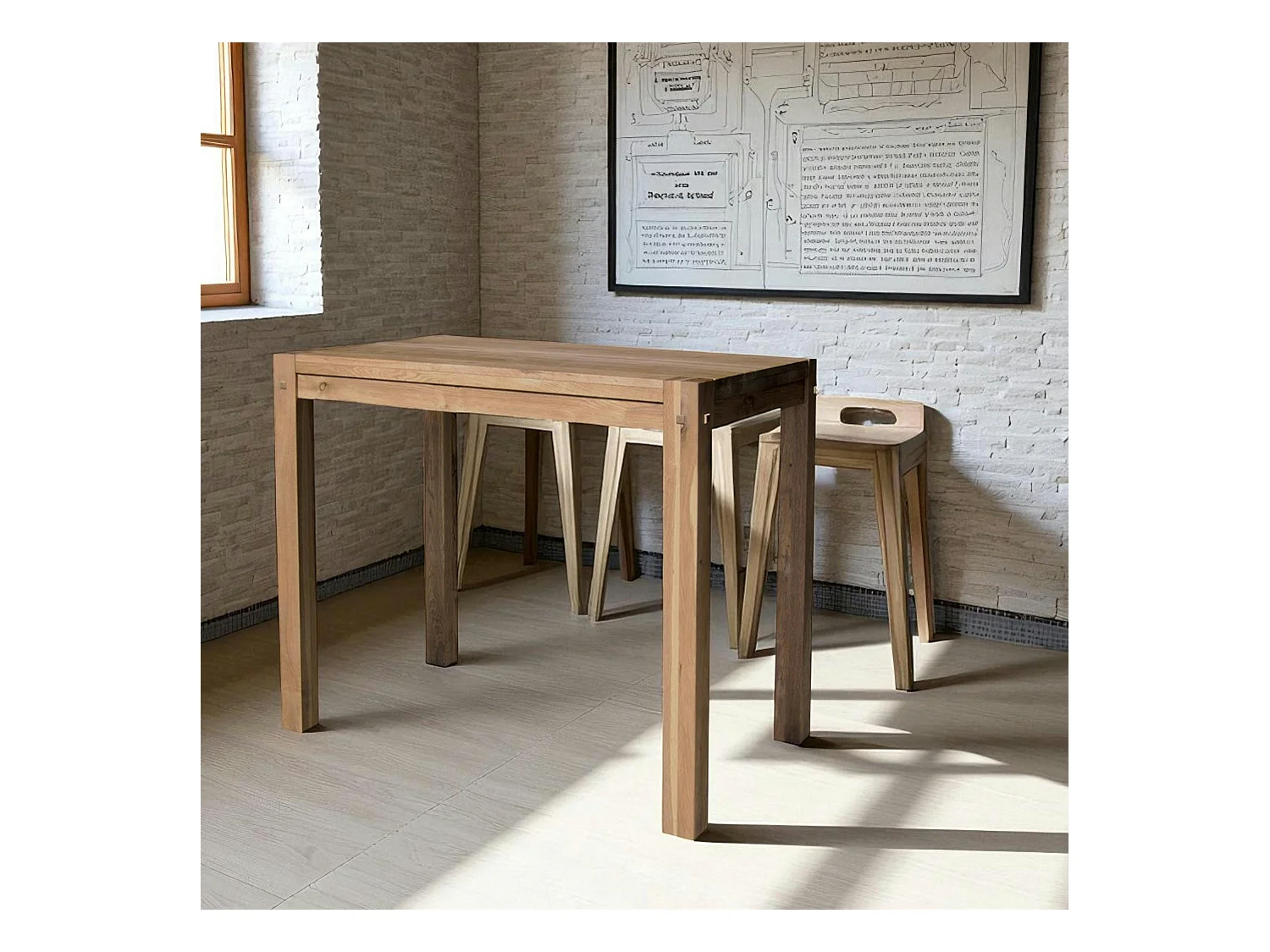 Table haute de cuisine en bois - plateau chêne 150 cm FJORD