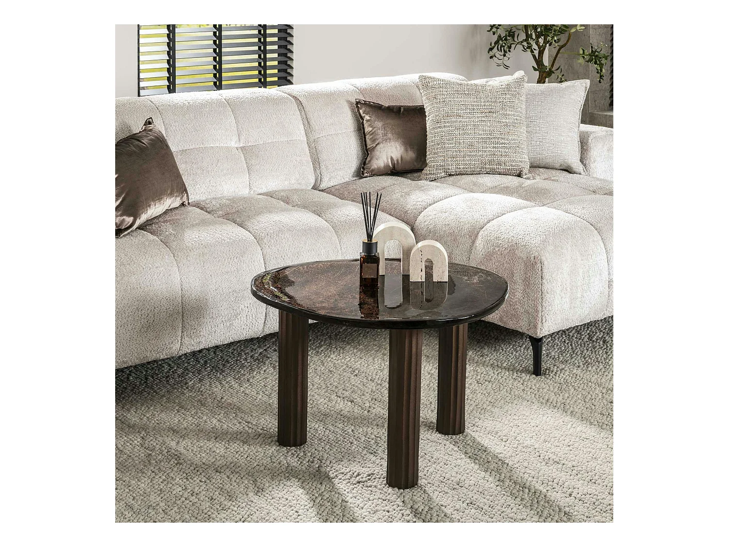 Table basse verre – finition cuivre antique, 45 cm LAGUNA