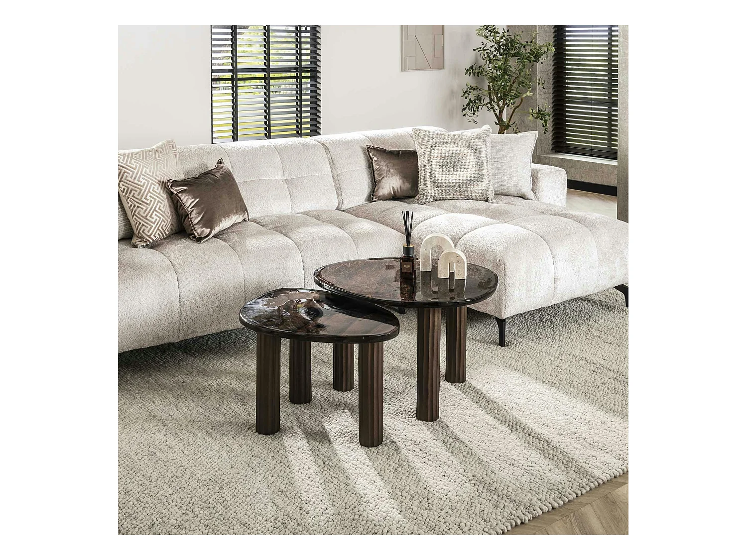 Table basse verre – finition cuivre antique, 45 cm LAGUNA