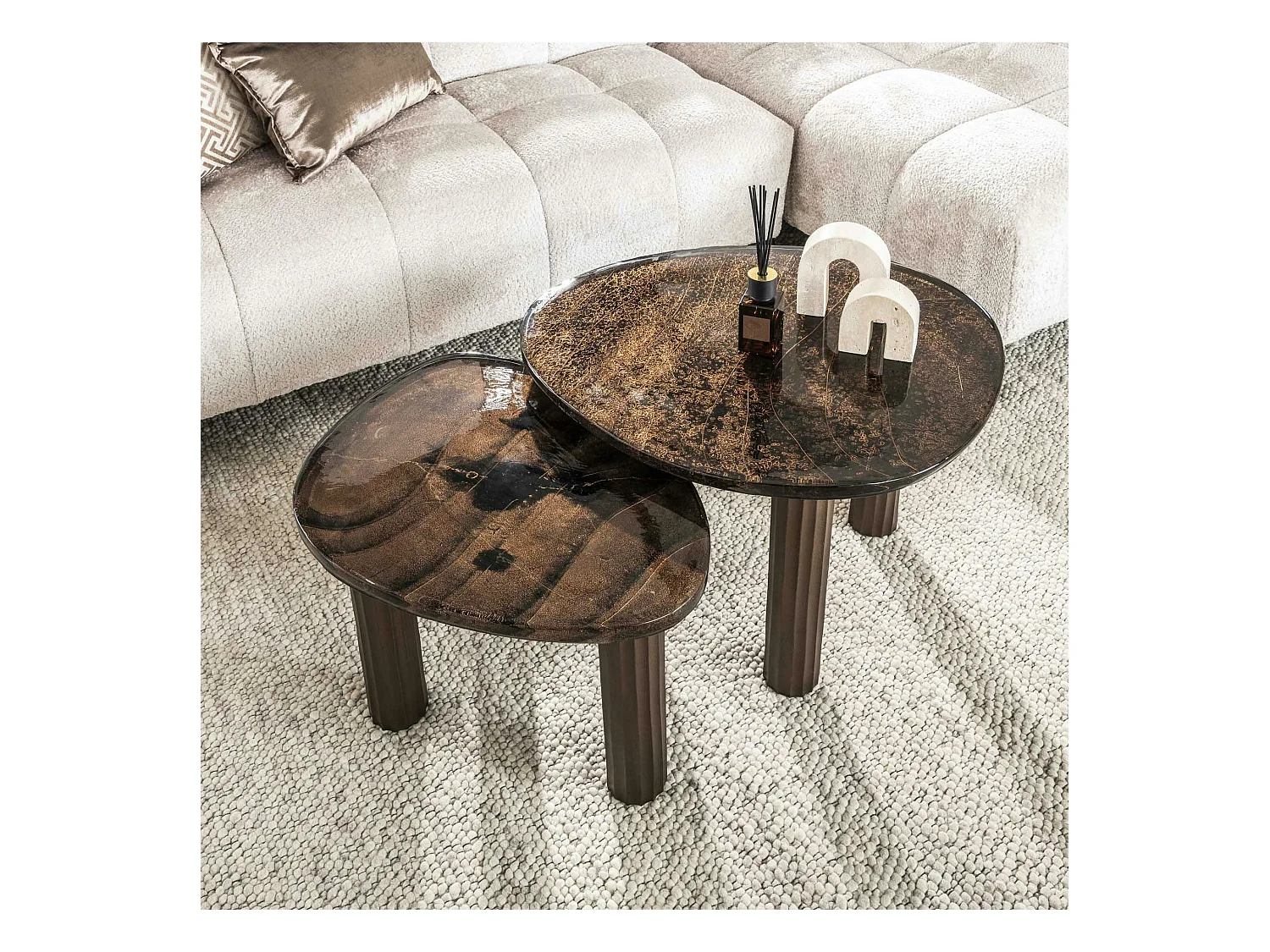 Table basse verre – finition cuivre antique, 45 cm LAGUNA