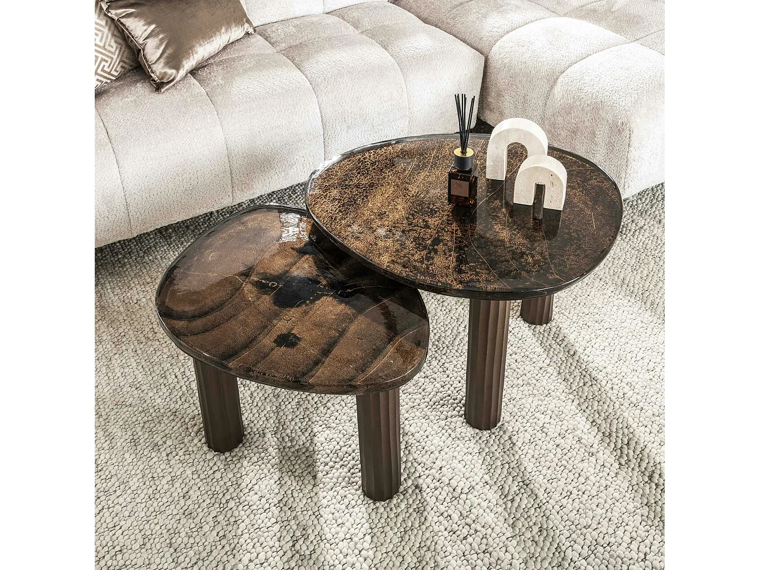 Table basse verre – finition cuivre antique, 45 cm LAGUNA