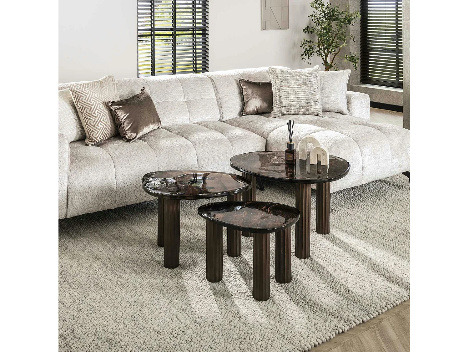 Table basse verre – finition cuivre antique, 45 cm LAGUNA