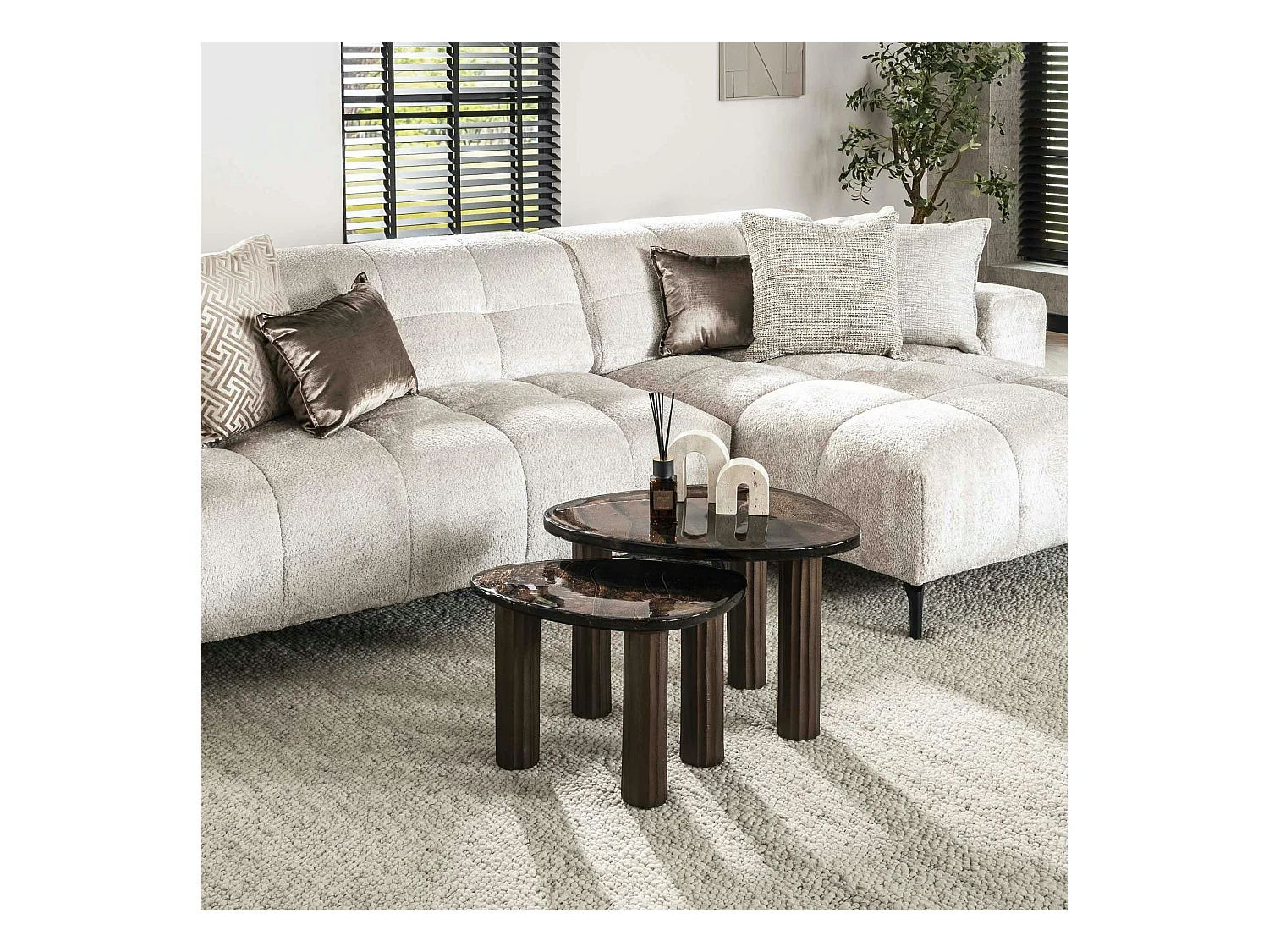 Table basse verre – finition cuivre antique, 35 cm LAGUNA