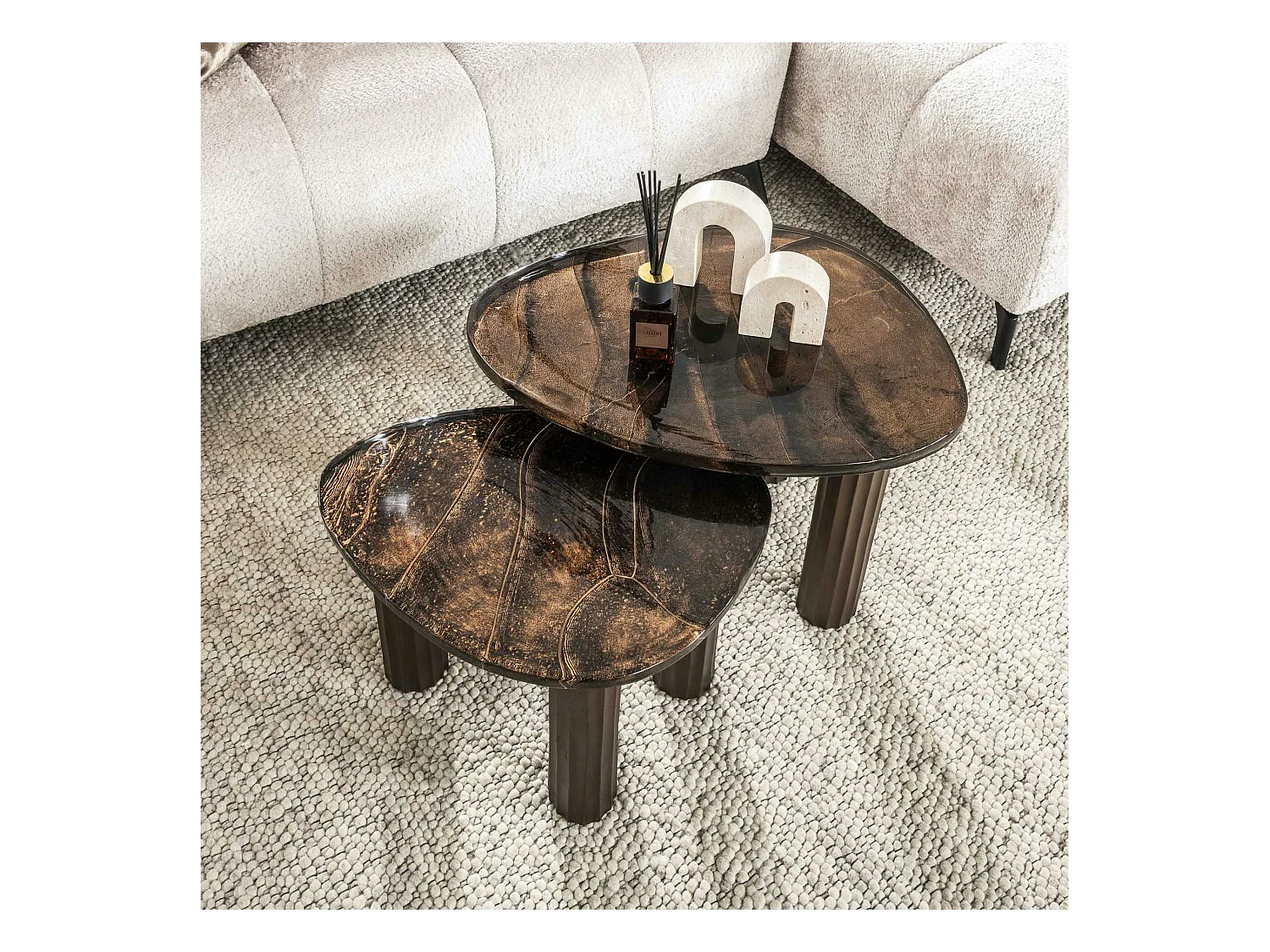 Table basse verre – finition cuivre antique, 35 cm LAGUNA