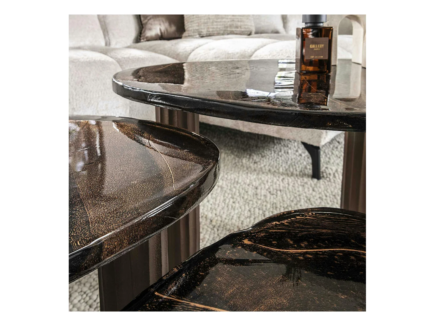 Table basse verre – finition cuivre antique, 35 cm LAGUNA