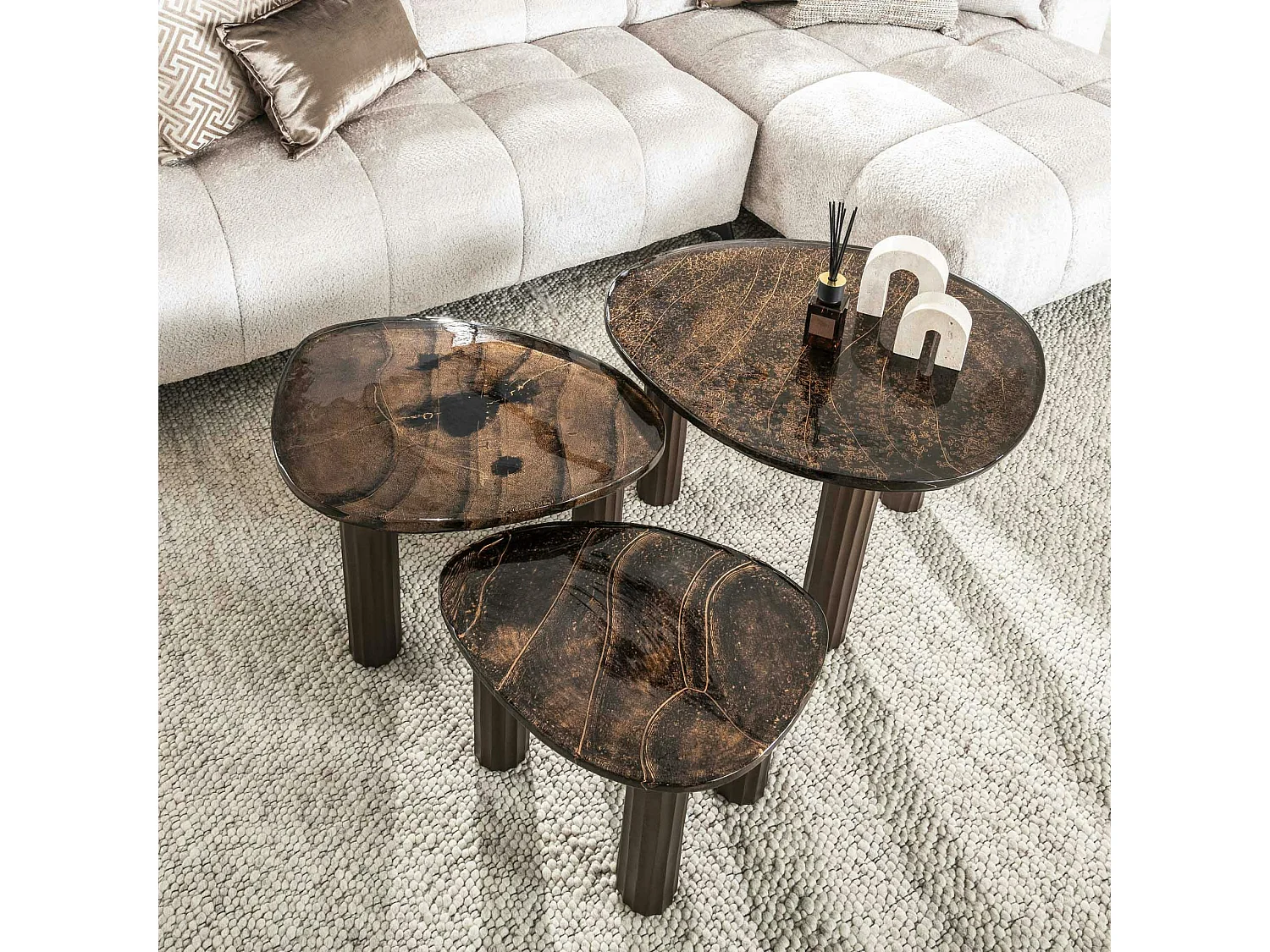 Table basse verre – finition cuivre antique, 35 cm LAGUNA