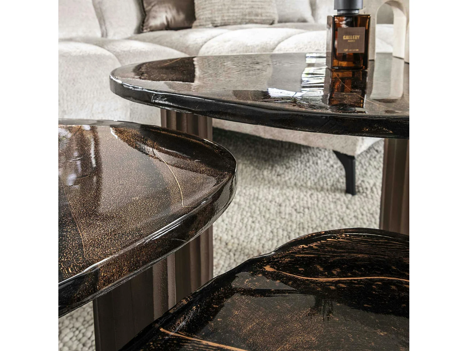 Table basse verre – finition cuivre antique, 35 cm LAGUNA