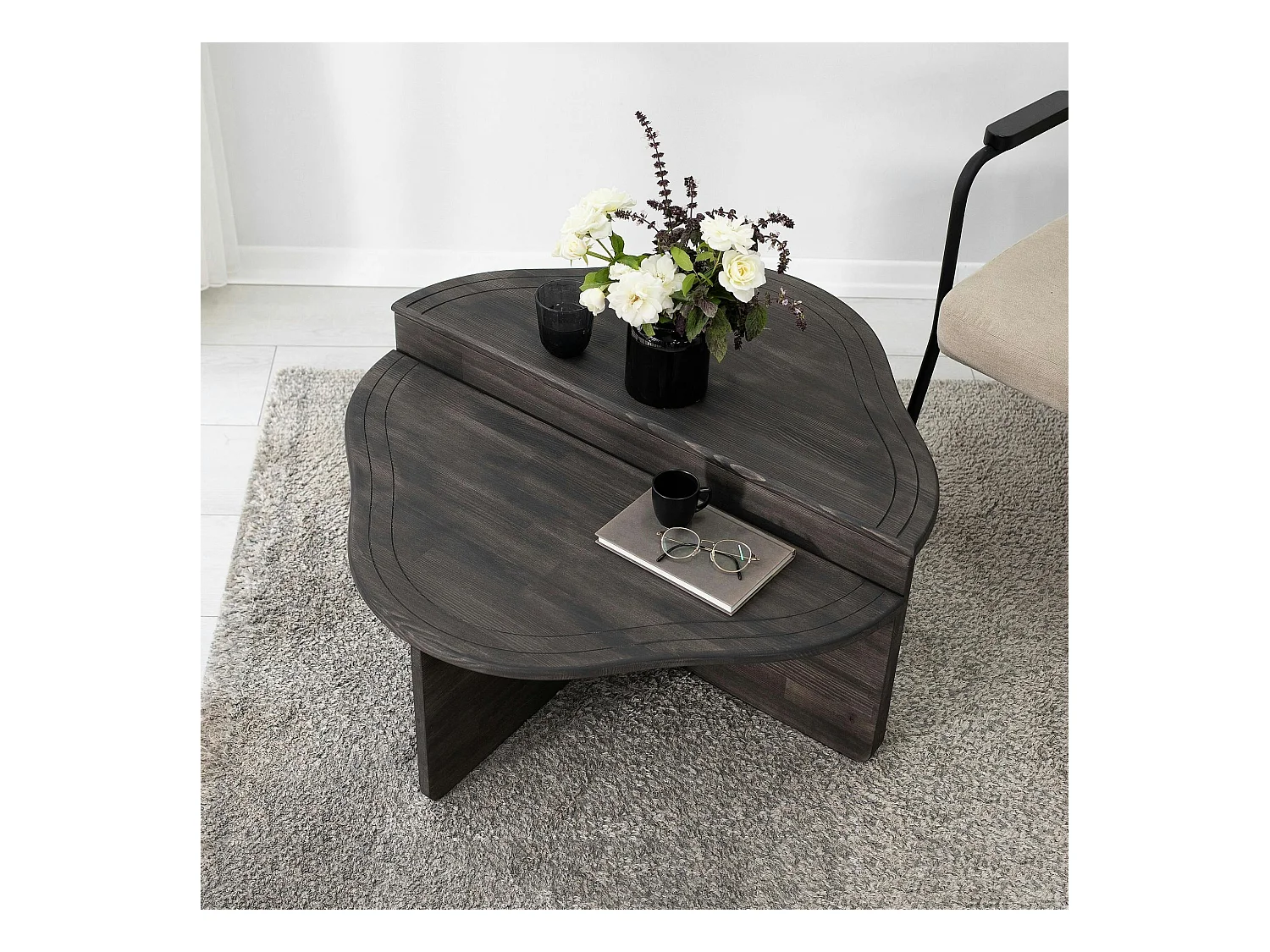 Table basse en bois gris foncé - organique, 2 hauteurs LINARES