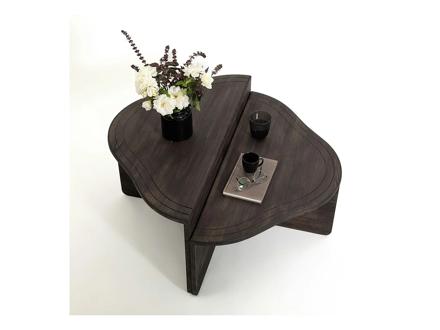 Table basse en bois gris foncé - organique, 2 hauteurs LINARES