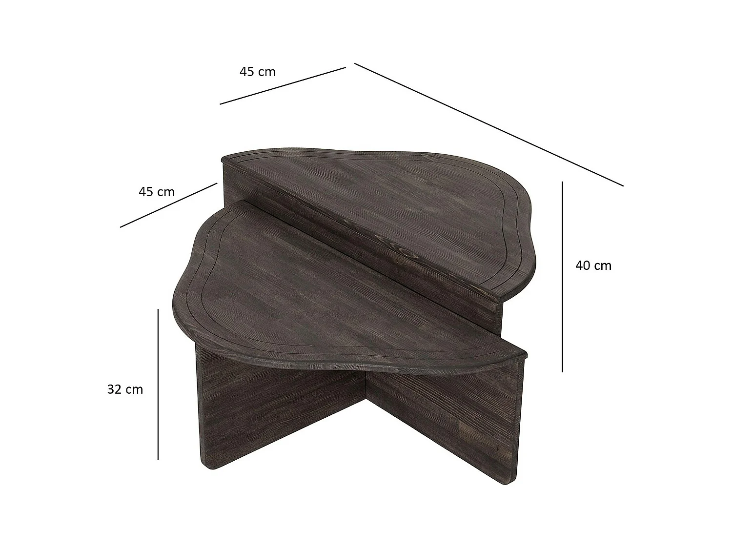 Table basse en bois gris foncé - organique, 2 hauteurs LINARES