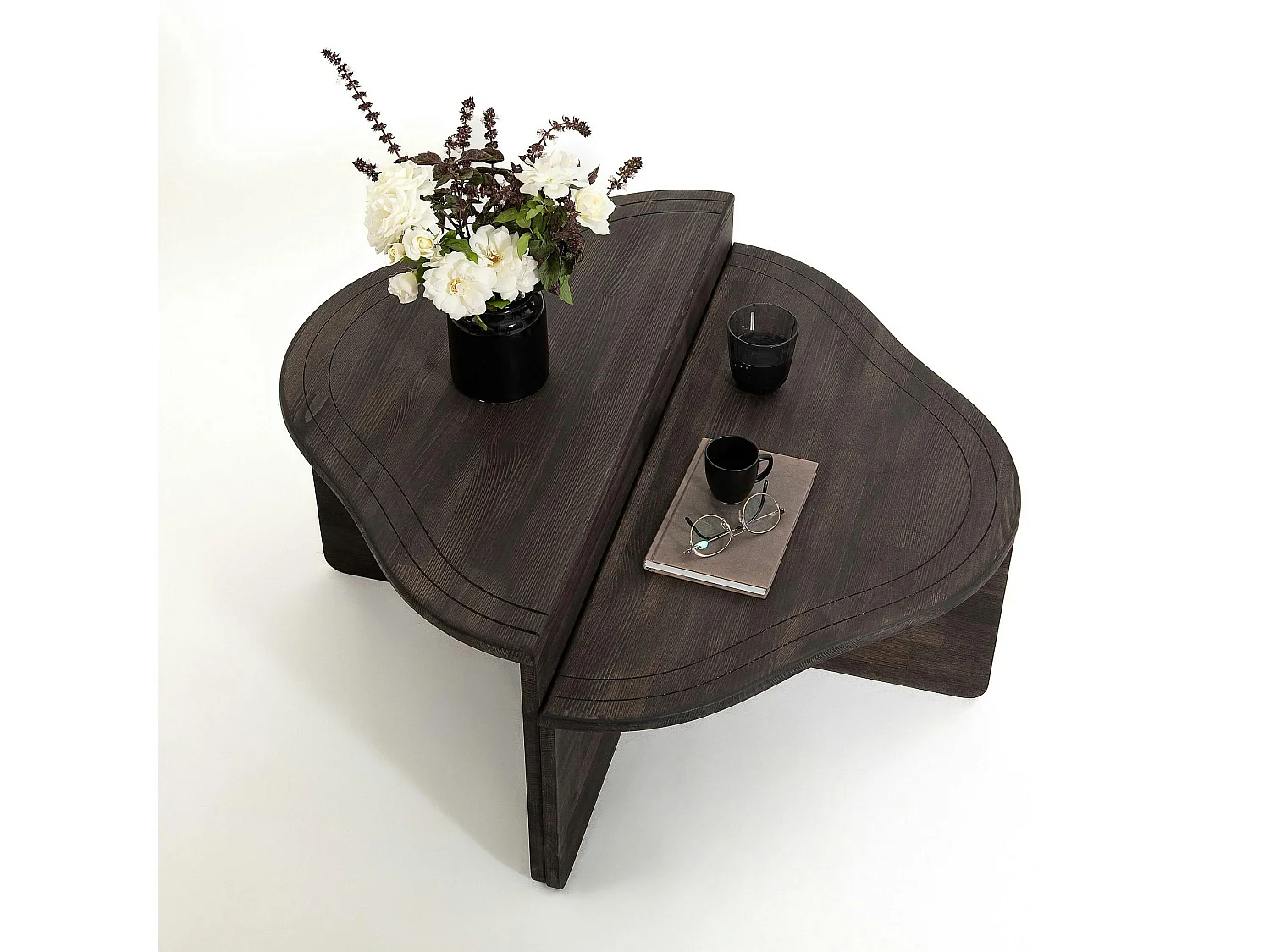 Table basse en bois gris foncé - organique, 2 hauteurs LINARES