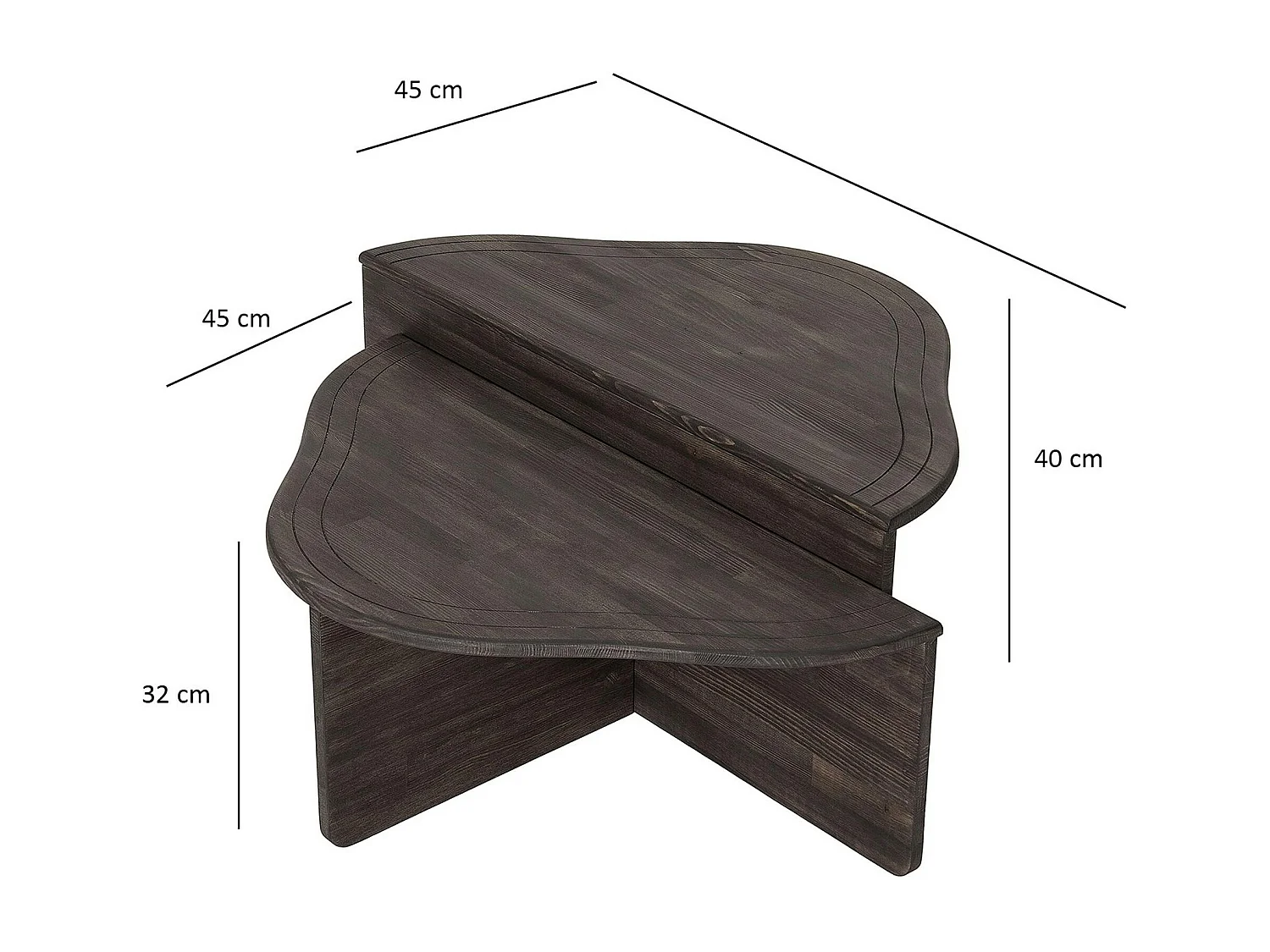 Table basse en bois gris foncé - organique, 2 hauteurs LINARES