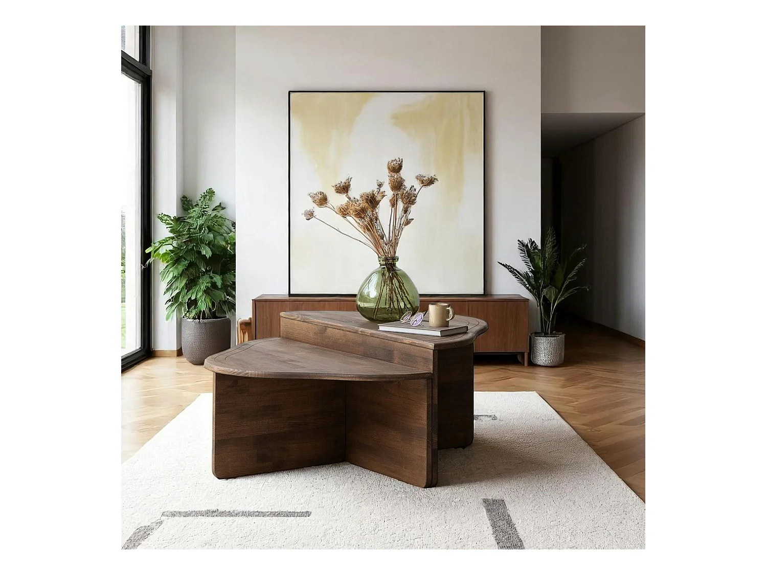 Table basse en bois brun - organique, 2 hauteurs LINARES