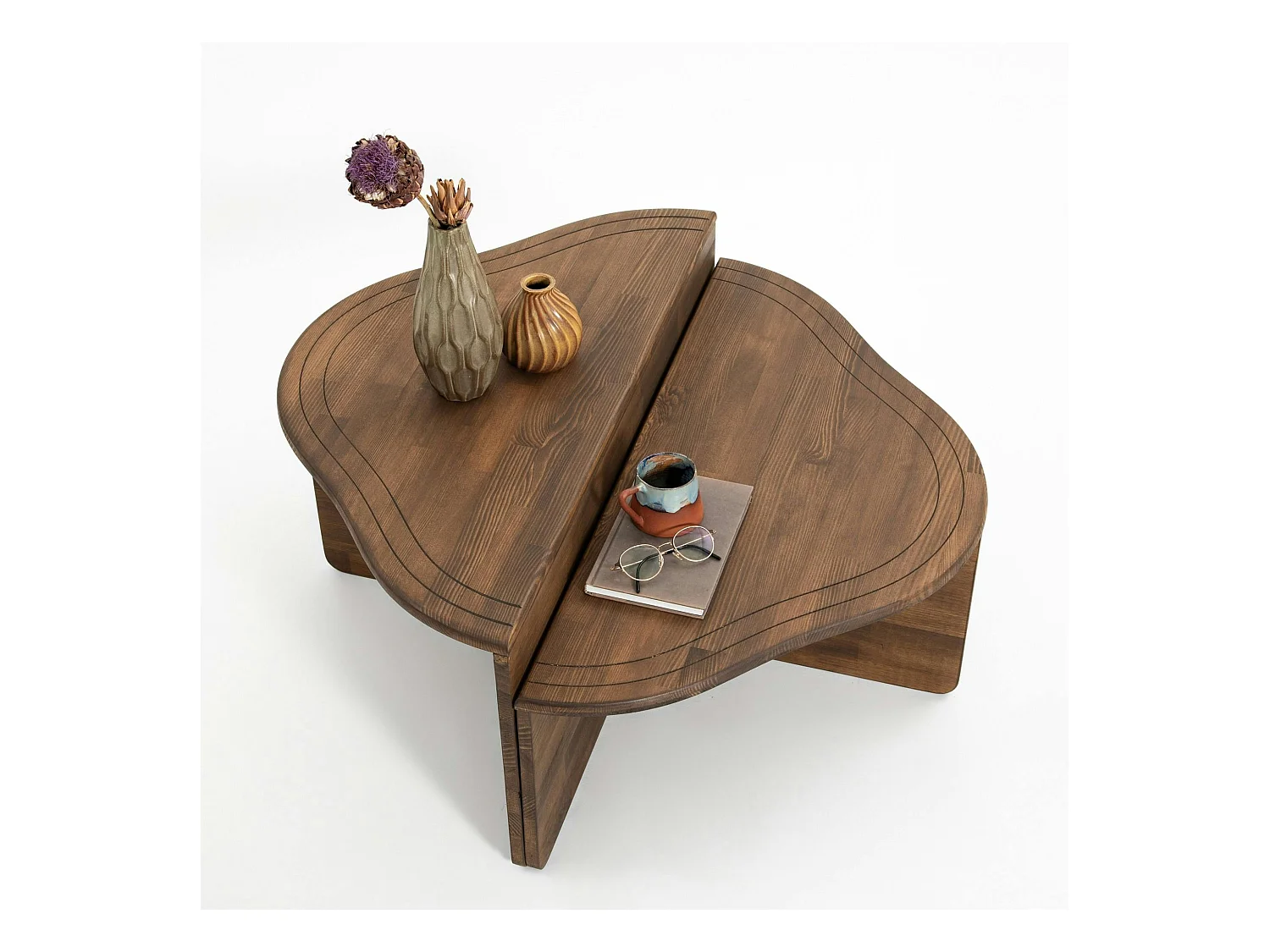 Table basse en bois brun - organique, 2 hauteurs LINARES