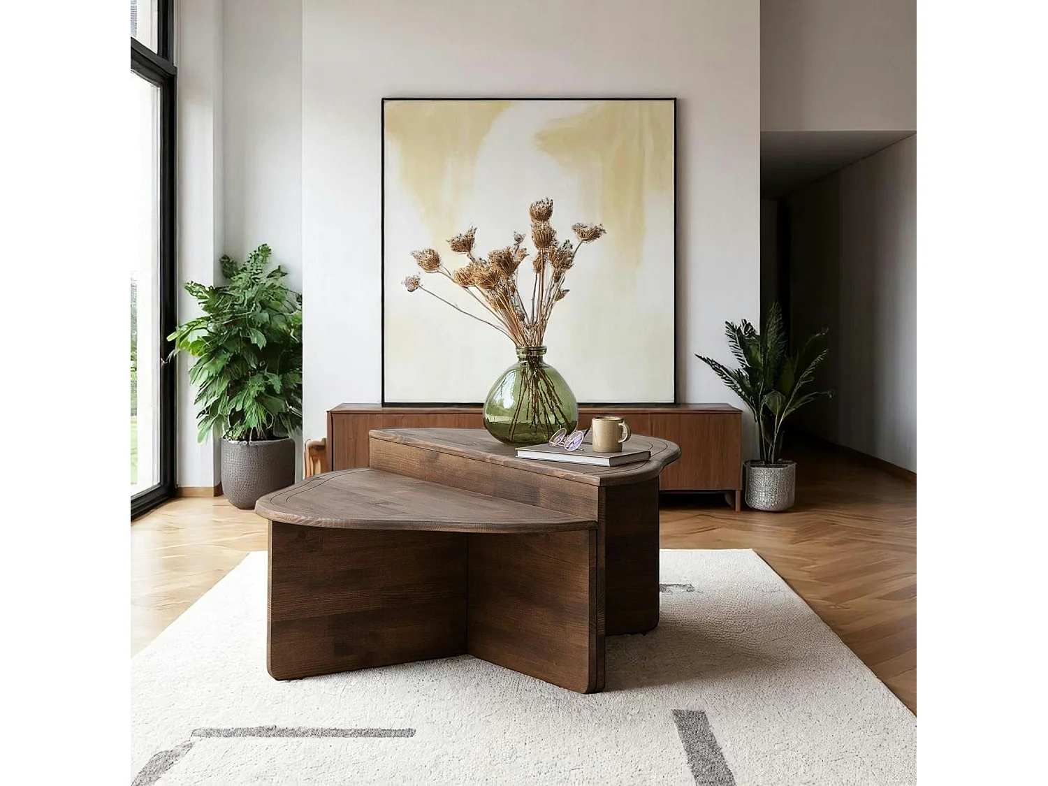 Table basse en bois brun - organique, 2 hauteurs LINARES