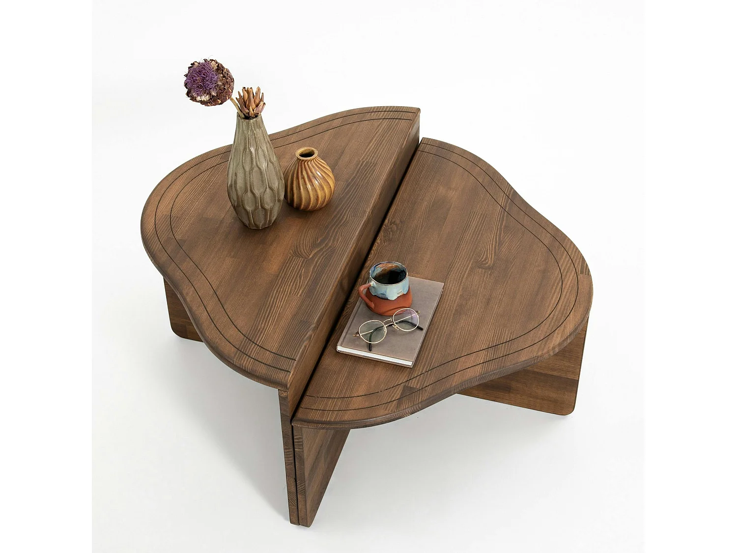 Table basse en bois brun - organique, 2 hauteurs LINARES