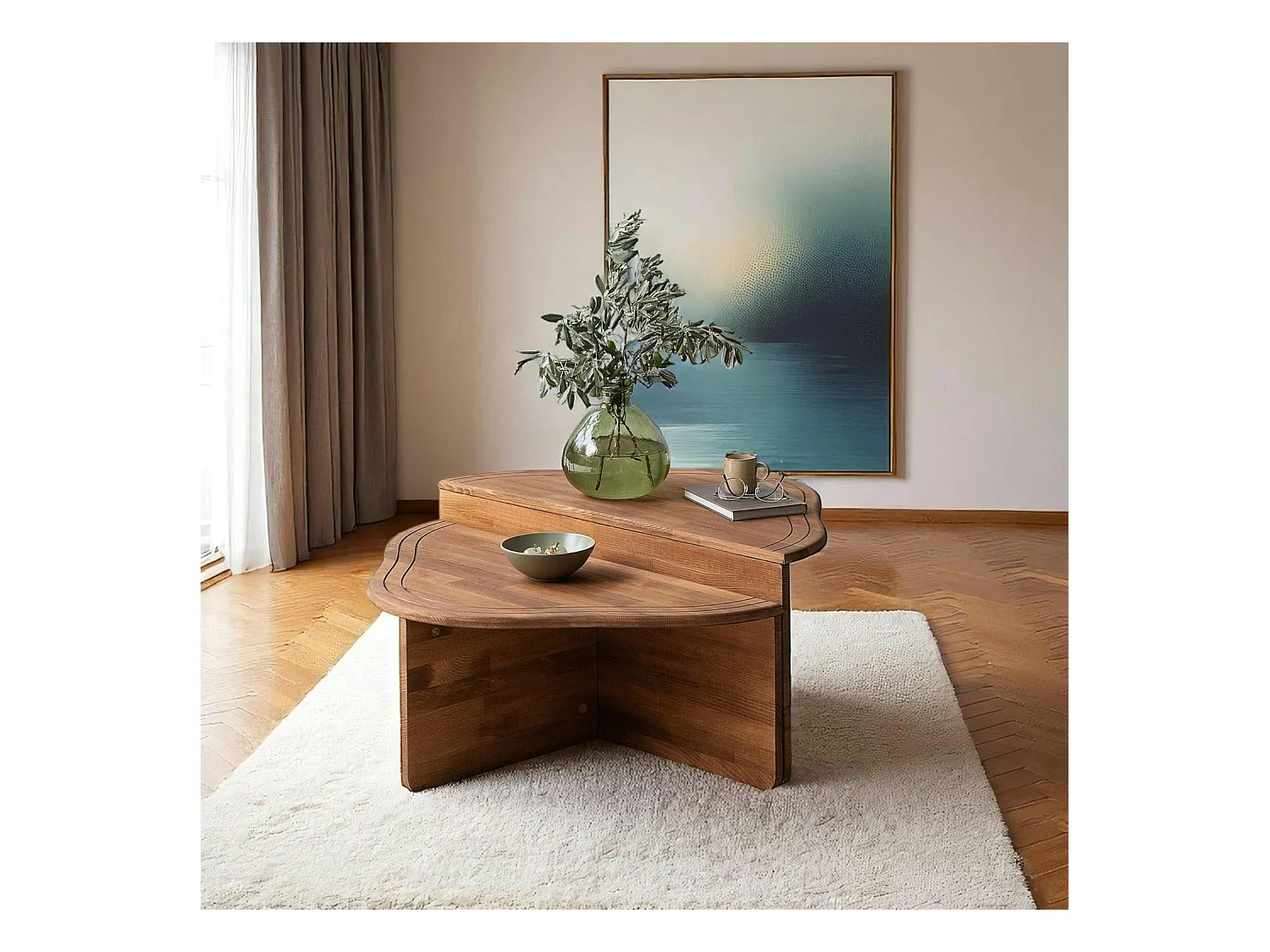 Table basse en bois marron - organique, 2 hauteurs LINARES