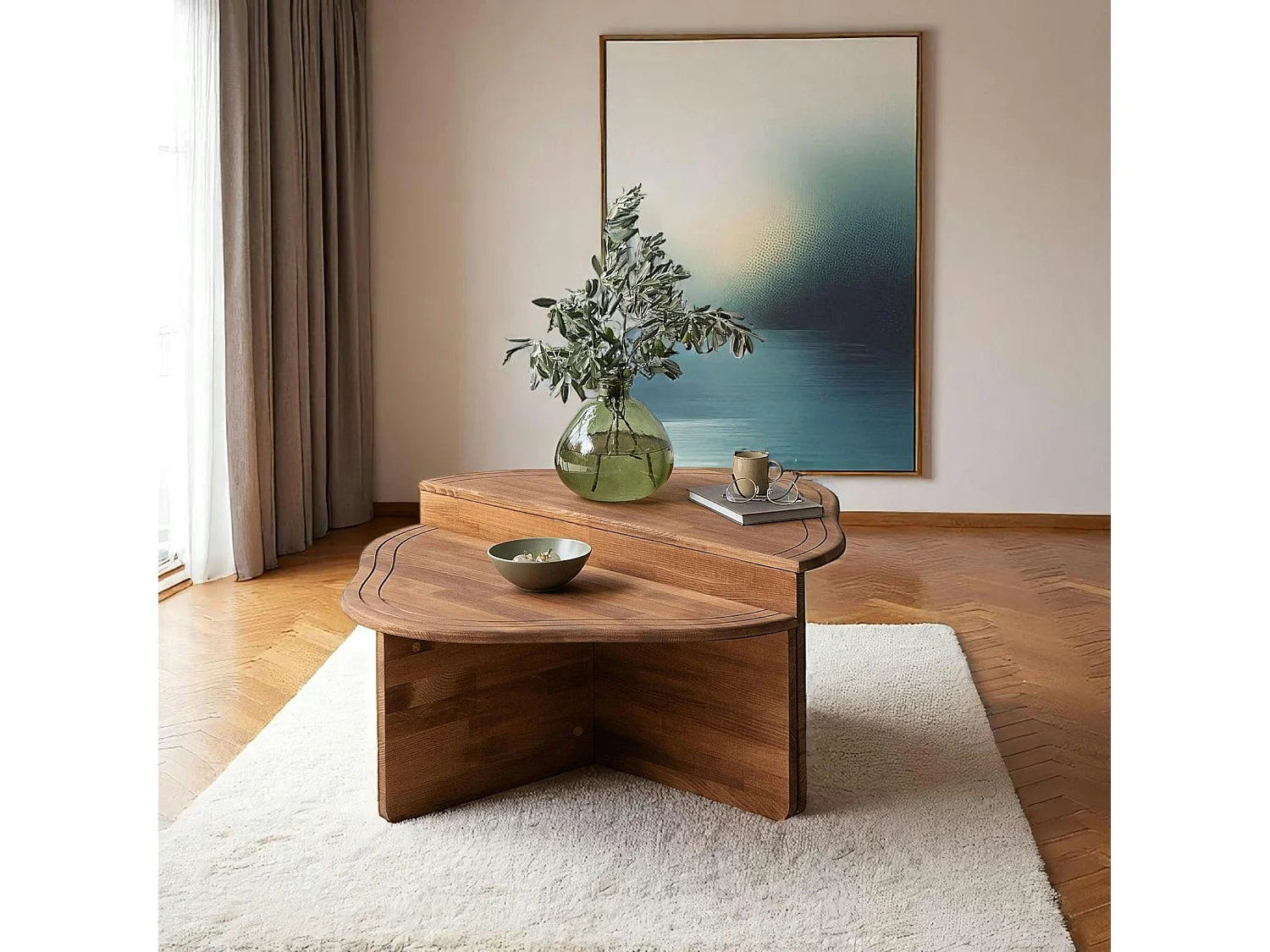 Table basse en bois marron - organique, 2 hauteurs LINARES