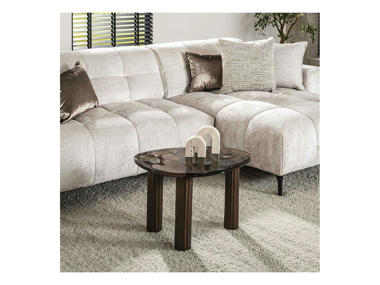 Table basse verre – finition cuivre antique, 40 cm LAGUNA