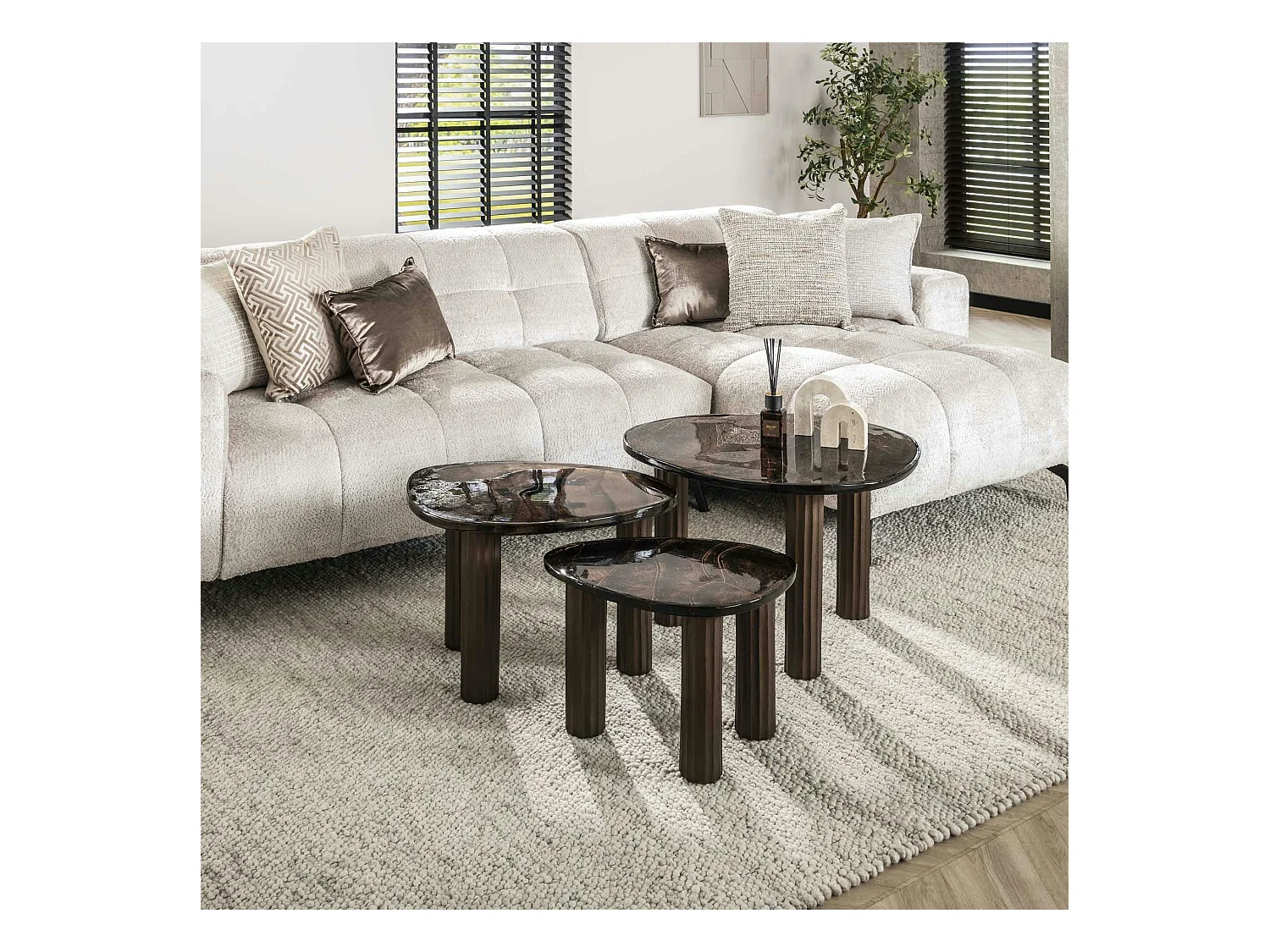 Table basse verre – finition cuivre antique, 40 cm LAGUNA