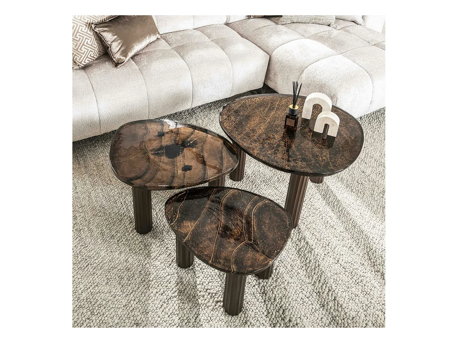 Table basse verre – finition cuivre antique, 40 cm LAGUNA