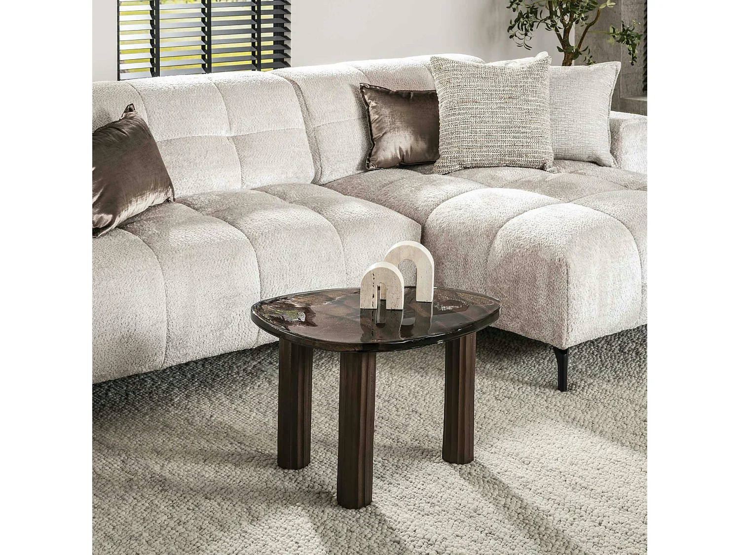 Table basse verre – finition cuivre antique, 40 cm LAGUNA