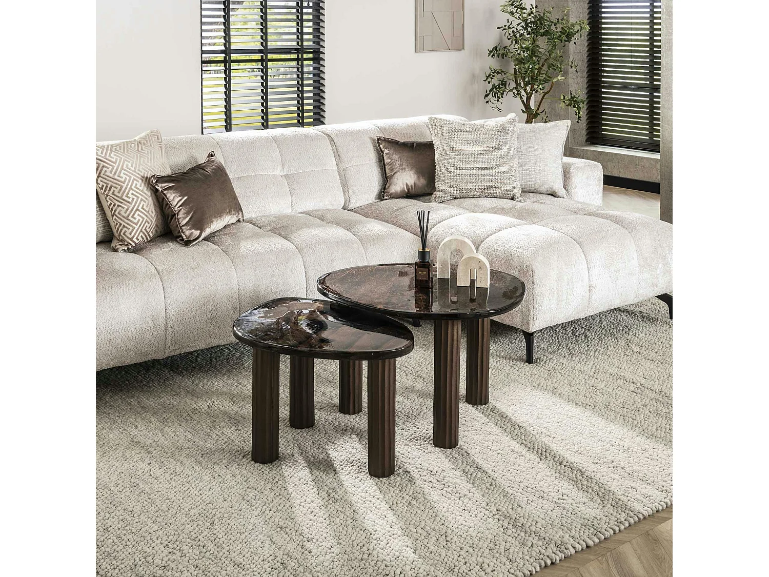 Table basse verre – finition cuivre antique, 40 cm LAGUNA