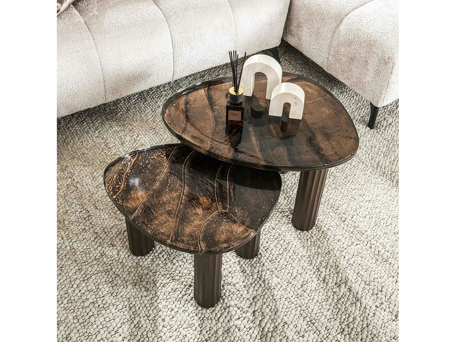 Table basse verre – finition cuivre antique, 40 cm LAGUNA