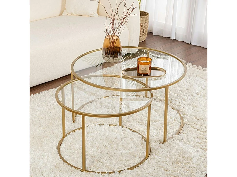 Table gigogne en verre - cadre doré (lot de 2) ⌀80 cm TULUM