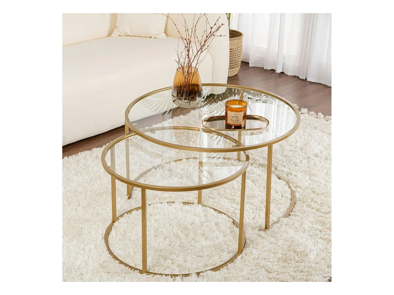 Table gigogne en verre - cadre doré (lot de 2) ⌀80 cm TULUM