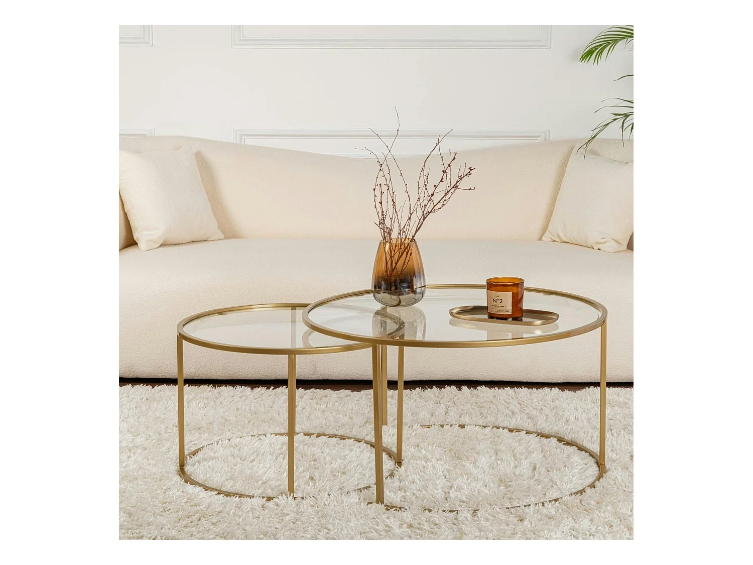 Table gigogne en verre - cadre doré (lot de 2) ⌀80 cm TULUM