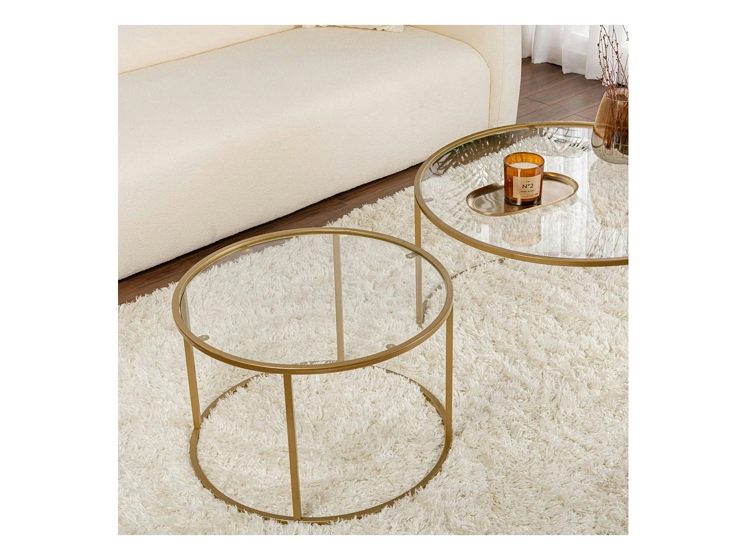 Table gigogne en verre - cadre doré (lot de 2) ⌀80 cm TULUM