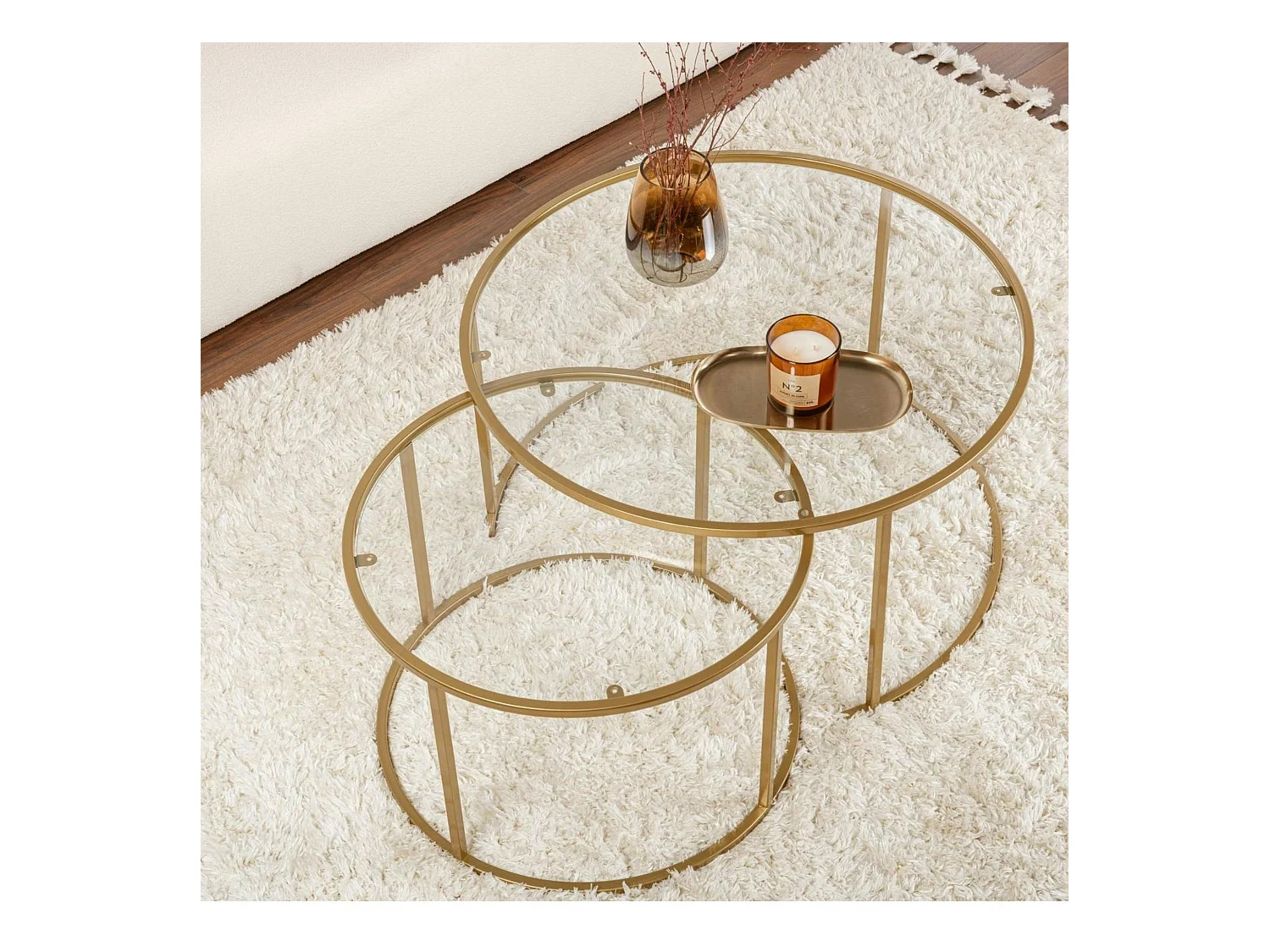 Table gigogne en verre - cadre doré (lot de 2) ⌀80 cm TULUM