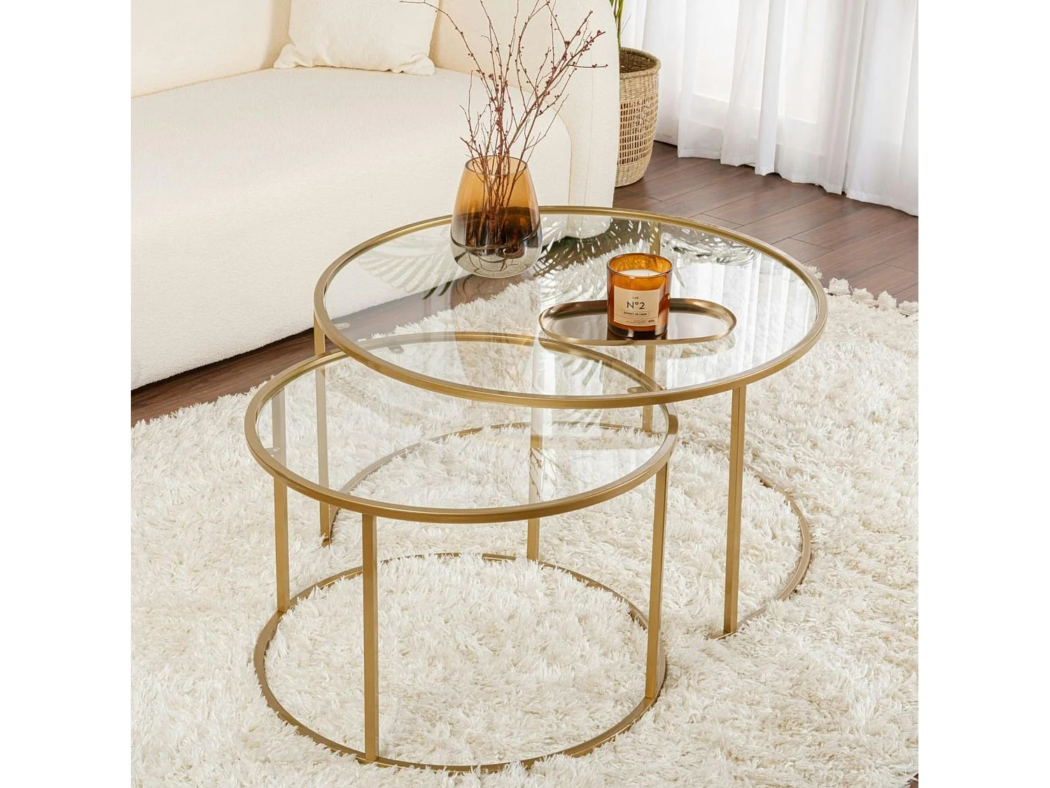 Table gigogne en verre - cadre doré (lot de 2) ⌀80 cm TULUM