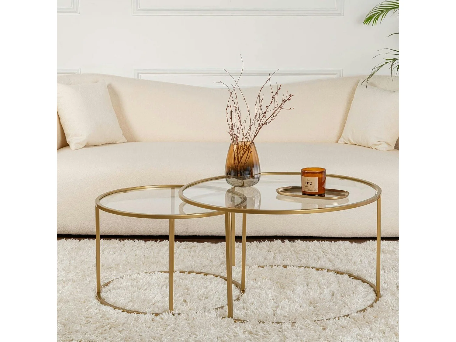 Table gigogne en verre - cadre doré (lot de 2) ⌀80 cm TULUM