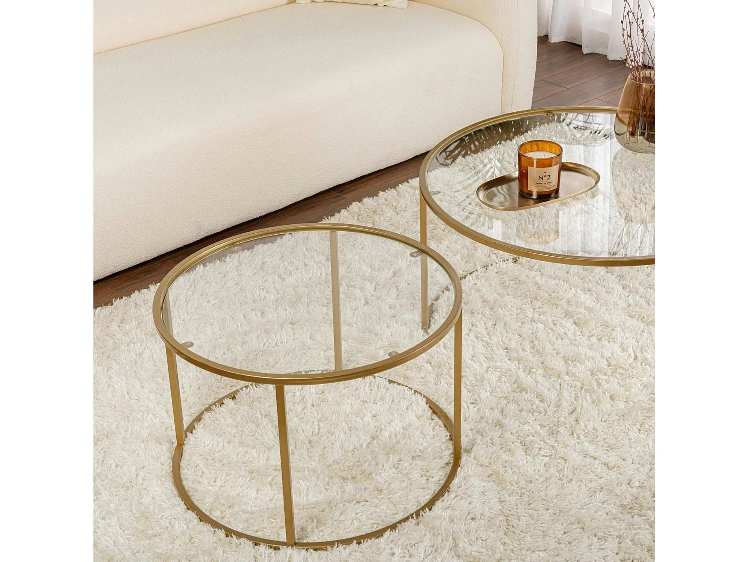 Table gigogne en verre - cadre doré (lot de 2) ⌀80 cm TULUM