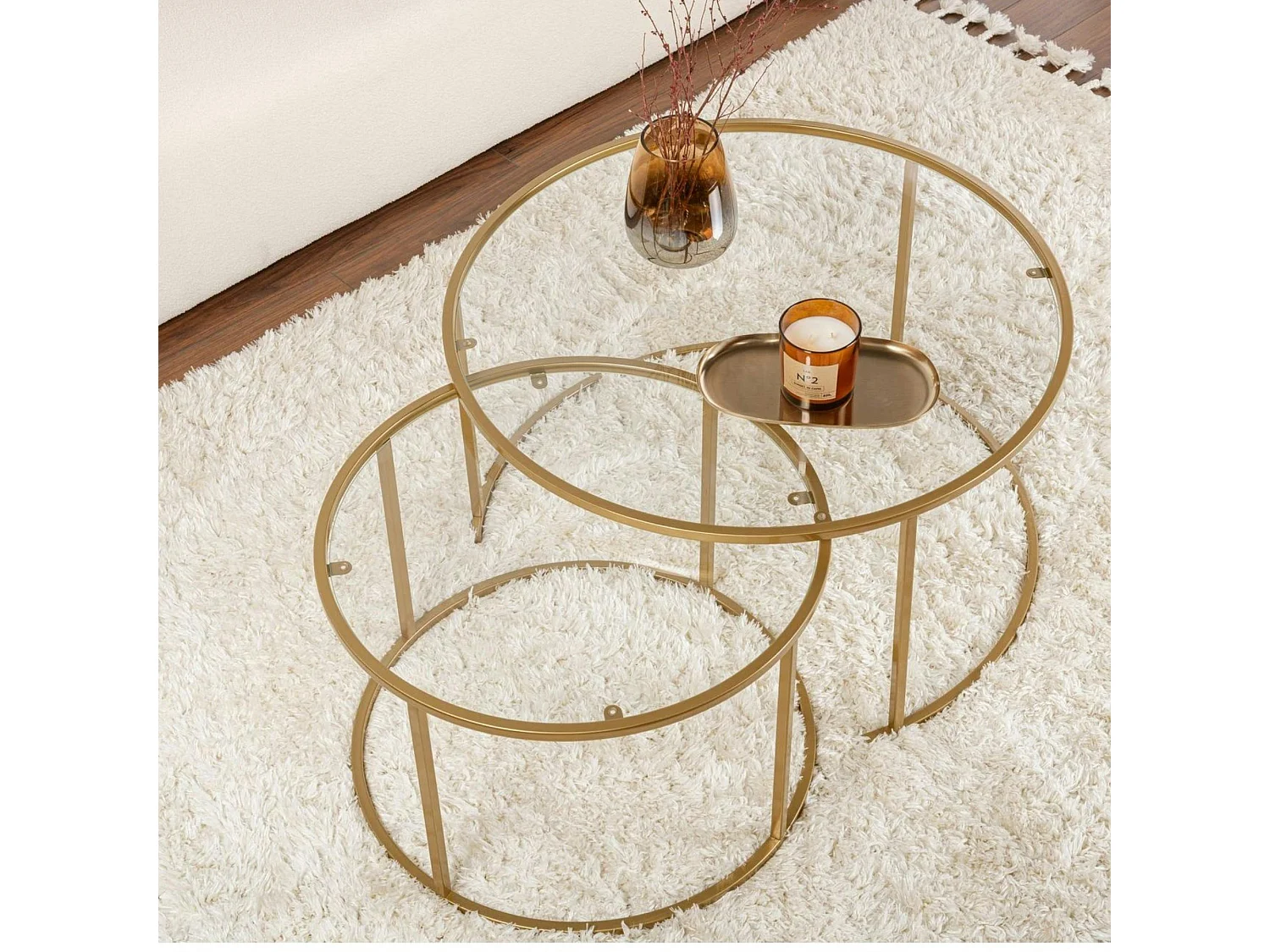 Table gigogne en verre - cadre doré (lot de 2) ⌀80 cm TULUM