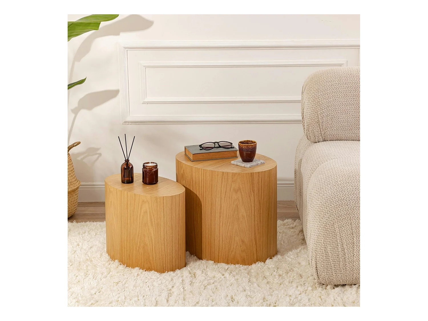 Bout de canapé design effet bois - forme ovale (2 pièces) MARFA