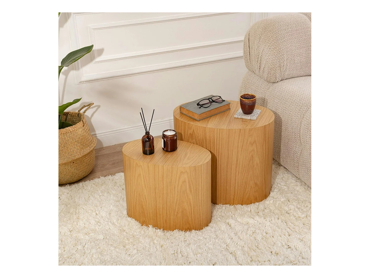 Bout de canapé design effet bois - forme ovale (2 pièces) MARFA